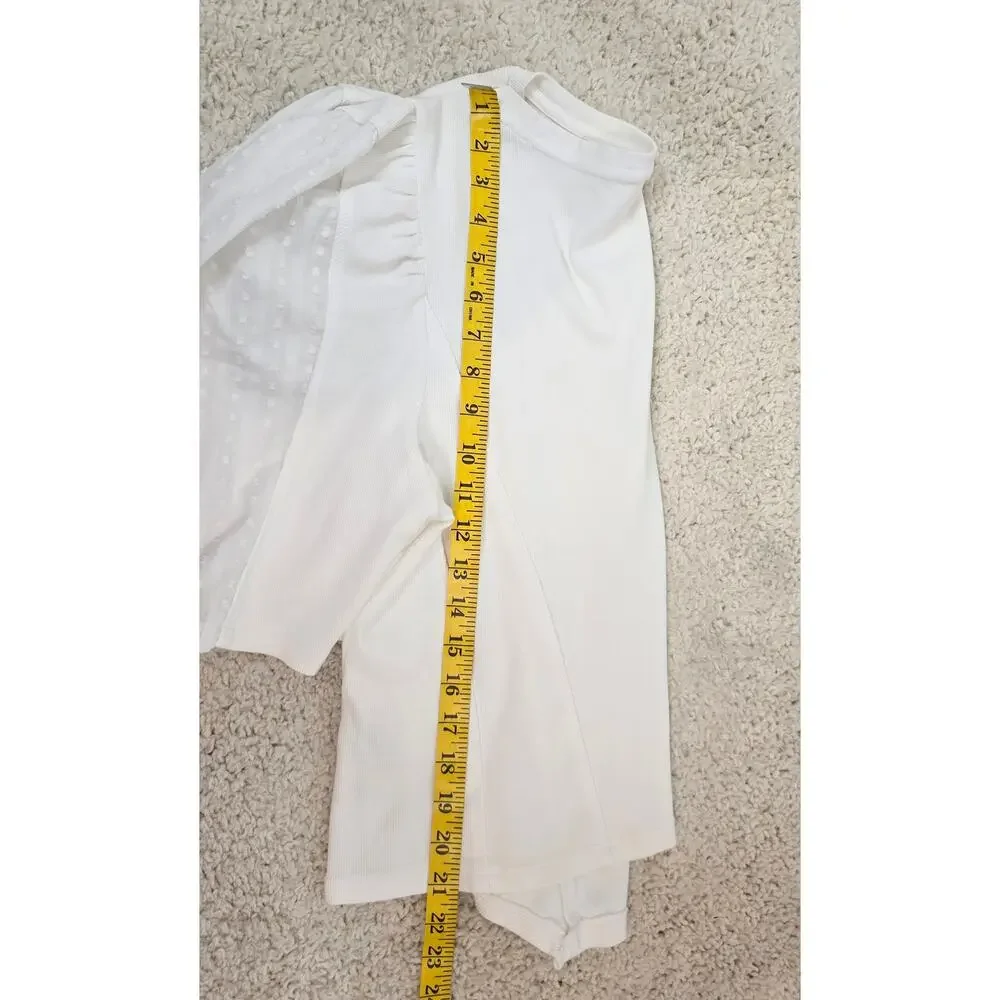 Anthropologie Puff Sleeve Structured V Neck Top Ivory Women XL Boho Cottagecore